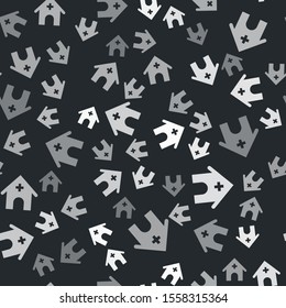 Grey Veterinary medicine hospital, clinic or pet shop for animals icon isolated seamless pattern on black background. Vet or veterinarian clinic.  Vector Illustration
