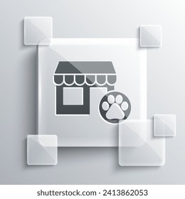 Grey Veterinary medicine hospital, clinic or pet shop for animals icon isolated on grey background. Vet or veterinarian clinic. Square glass panels. Vector