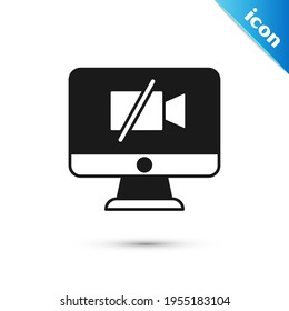 Cámara de video gris Apagado en un icono de computadora aislado en el fondo blanco. No hay video.  Vector