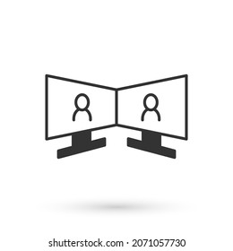 Grey Video chat conference icon isolated on white background. Online meeting work form home. Remote project management.  Vector