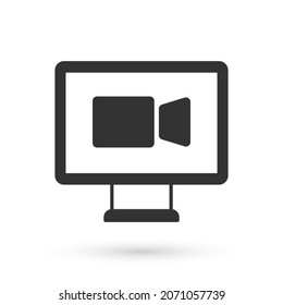 Grey Video chat conference icon isolated on white background. Online meeting work form home. Remote project management.  Vector