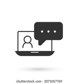 Grey Video chat conference icon isolated on white background. Online meeting work form home. Remote project management.  Vector