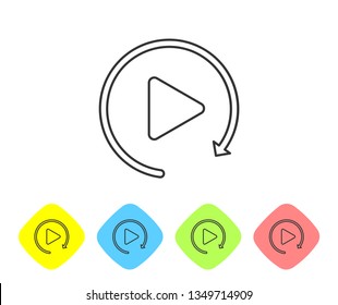 Grey Video play button like simple replay line icon isolated on white background. Set icon in color rhombus buttons. Vector Illustration