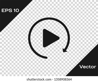 Grey Video play button like simple replay icon isolated on transparent background. Vector Illustration