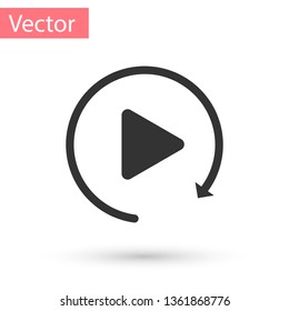 Grey Video play button like simple replay icon isolated on white background. Vector Illustration