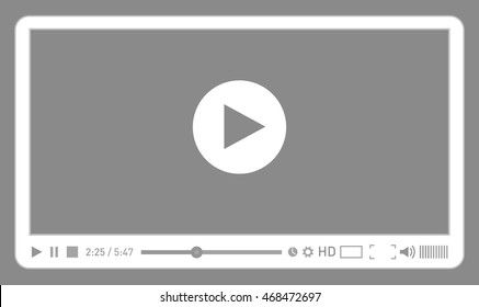 Grey video player template for web and mobile apps flat style. Vector illustration