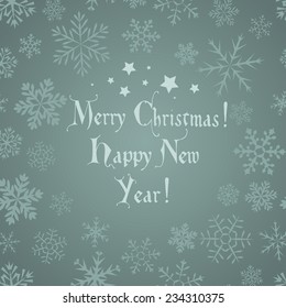 Grey vintage background with round space for text and snowflakes. Can be used as greeting card for Christmas and new year