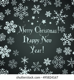 Grey vintage background with round space for text and snowflakes. Can be used as greeting card for Christmas and new year
