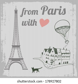  grey vintage card of Paris