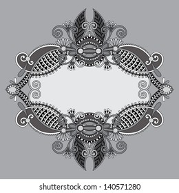 grey vintage floral ornamental template on flower background, black and white collection