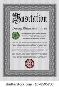  Grey Vintage invitation. Artistry design. Detailed. Complex background. 
