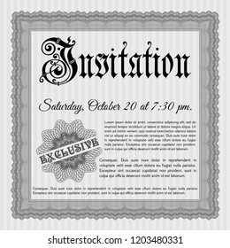 Grey Vintage invitation. Artistry design. Printer friendly. Vector illustration. 