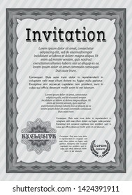 Grey Vintage invitation. Artistry design. With complex linear background. Detailed. 
