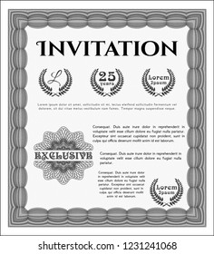 Grey Vintage invitation. With background. Vector illustration. Money style design. 