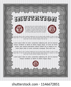 Grey Vintage invitation. Complex background. Detailed. Lovely design. 
