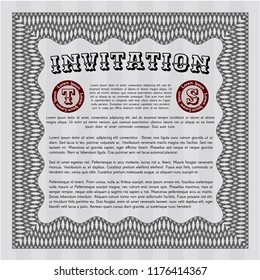 Grey Vintage invitation. With complex background. Detailed. Artistry design. 