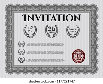 Grey Vintage invitation. Complex background. Detailed. Superior design. 