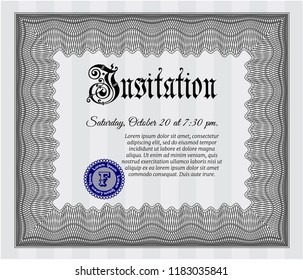 Grey Vintage invitation. With complex background. Detailed. Artistry design. 