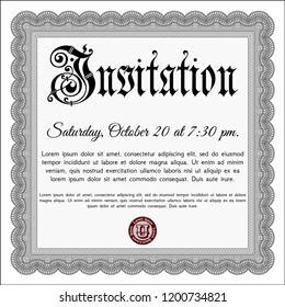 Grey Vintage invitation. Complex background. Excellent design. Detailed. 