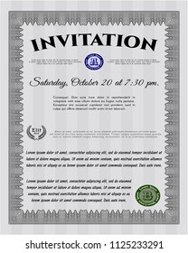 Grey Vintage invitation. With complex linear background. Nice design. Customizable, Easy to edit and change colors. 
