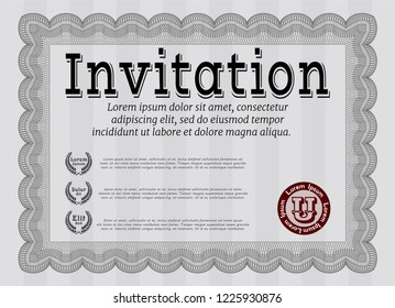 Grey Vintage invitation. With complex linear background. Nice design. Customizable, Easy to edit and change colors. 