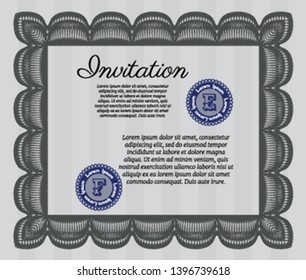 Grey Vintage invitation. With complex linear background. Elegant design. Detailed. 