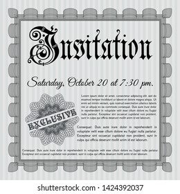 Grey Vintage invitation. With complex linear background. Customizable, Easy to edit and change colors. Retro design. 