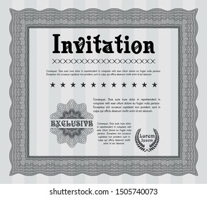 Grey Vintage invitation. With complex linear background. Artistry design. Customizable, Easy to edit and change colors. 