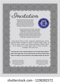 Grey Vintage invitation. Customizable, Easy to edit and change colors. With linear background. Cordial design. 