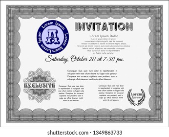 Grey Vintage invitation. Customizable, Easy to edit and change colors. With guilloche pattern and background. Good design. 