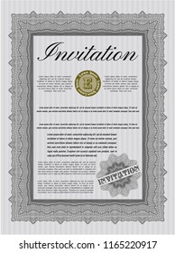 Grey Vintage invitation. Detailed. With complex linear background. Cordial design. 