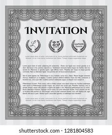 Grey Vintage invitation. Detailed. With complex background. Money style design. 