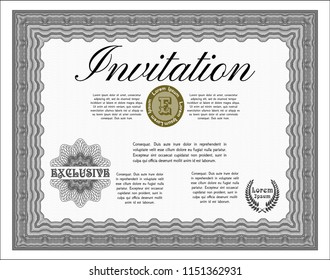 Grey Vintage invitation. Detailed. Easy to print. Modern design. 