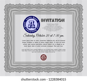 Grey Vintage invitation. Detailed. With great quality guilloche pattern. Artistry design. 