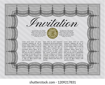 Grey Vintage invitation. Detailed. With guilloche pattern. Money design. 