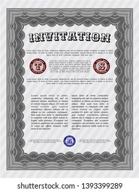 Grey Vintage invitation. Detailed. With guilloche pattern. Excellent design. 