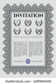 Grey Vintage invitation. Detailed. With linear background. Money Pattern design. 