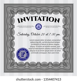 Grey Vintage invitation. Elegant design. Detailed. With linear background. 