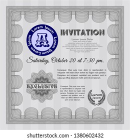 Grey Vintage invitation. Elegant design. Detailed. With great quality guilloche pattern. 