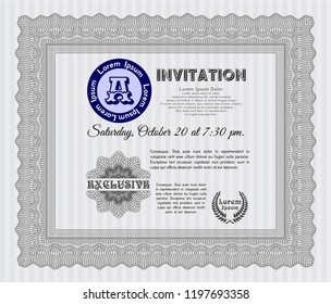 Grey Vintage invitation. Excellent design. With great quality guilloche pattern. Vector illustration. 