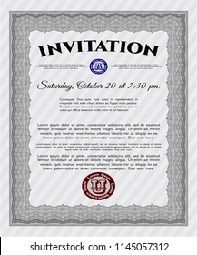 Grey Vintage invitation. Good design. Detailed. With guilloche pattern and background. 