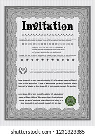 Grey Vintage invitation. Good design. With linear background. Detailed. 