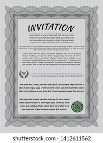 Grey Vintage invitation. With great quality guilloche pattern. Vector illustration. Money style design. 