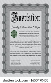 Grey Vintage invitation. With great quality guilloche pattern. Vector illustration. Modern design. 