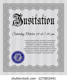 Grey Vintage invitation. With guilloche pattern. Customizable, Easy to edit and change colors. Retro design. 