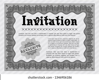 Grey Vintage invitation. With guilloche pattern. Artistry design. Detailed. 