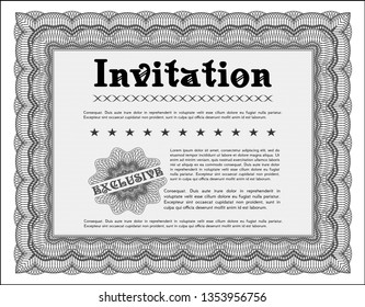 Grey Vintage invitation. With guilloche pattern and background. Detailed. Good design. 