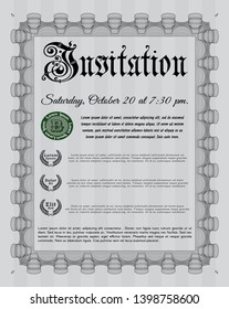 Grey Vintage invitation. With guilloche pattern and background. Detailed. Artistry design. 