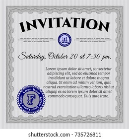 Grey Vintage invitation. With guilloche pattern and background. Lovely design. Detailed. 