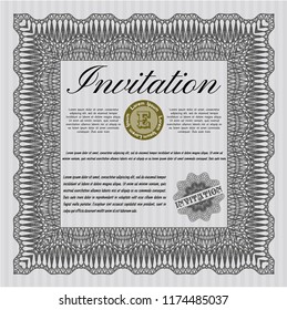 Grey Vintage invitation. With linear background. Detailed. Cordial design. 